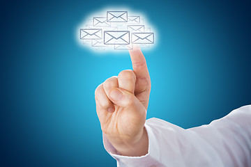 Image showing Finger Touching Email Icons Shaping A Cloud Symbol