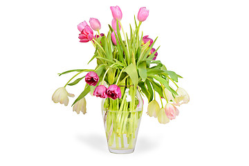 Image showing Pink tulips bouquet in vase 