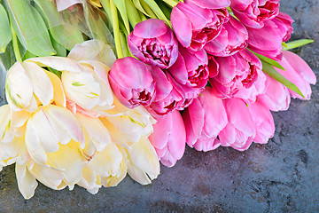 Image showing Bouquet of fresh tulips