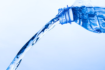 Image showing Cool Water Pouring from a Transparent Plastic Bottle