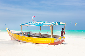 Image showing Picture perfect white tropical sandy beach on Zanzibar.