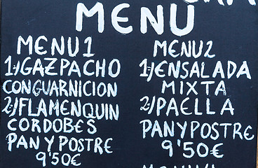 Image showing Exterior menu cartel in Barcelona - Spain