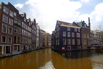 Image showing Houses and canals at Amsterdam center. Netherlands