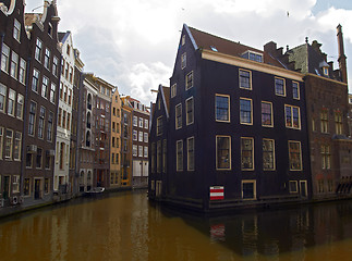 Image showing Houses and canals at Amsterdam center. Netherlands