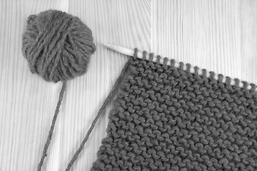 Image showing Wool and garter stitch on knitting needle