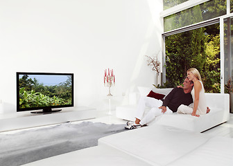 Image showing Beautiful Couple Watching TV