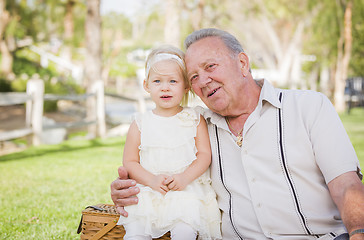 Image showing Grandfather and Granddaughter Hugging Outside At The Park