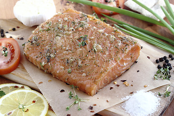 Image showing Salted salmon fillet