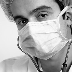 Image showing Portrait of a young doctor with stethoscope.