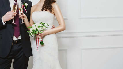 Image showing Elegant bride and groom posing together