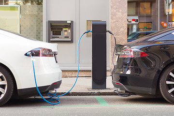 Image showing Electric Cars in Charging Station.