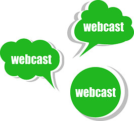 Image showing webcast word on modern banner design template. set of stickers, labels, tags, clouds