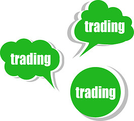 Image showing trading word on modern banner design template. set of stickers, labels, tags, clouds