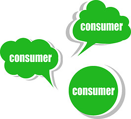 Image showing consumer word on modern banner design template. set of stickers, labels, tags, clouds