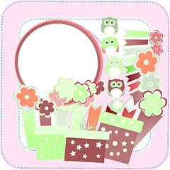 Image showing Background with owl, flowers, birds and gift boxes