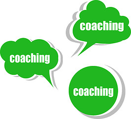 Image showing coaching word on modern banner design template. set of stickers, labels, tags, clouds