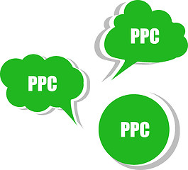 Image showing ppc word on modern banner design template. set of stickers, labels, tags, clouds