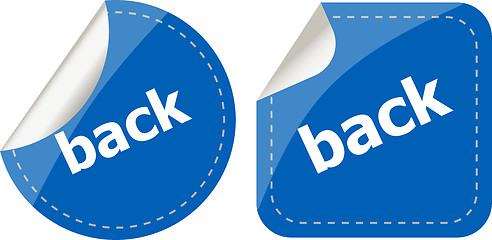 Image showing back word on stickers button set, label