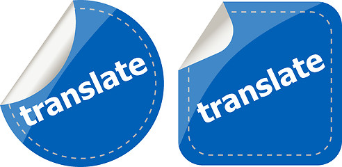 Image showing translate stickers set on white, icon button isolated on white