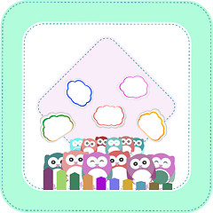 Image showing happy owl family with speech bubble