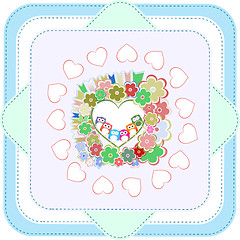 Image showing Background with owls family in flowers with hearts