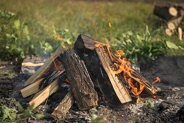 Image showing Camp fire outdoors burning