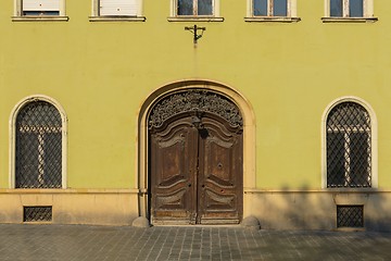 Image showing Traditional wooden door of a building