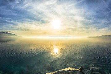 Image showing Beach with rocks and a cloudy sky