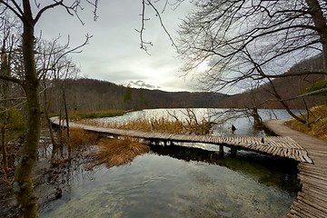 Image showing Wooden path trough the lakes