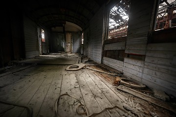 Image showing Messy vehicle interior of a train carriage