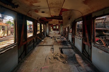 Image showing Messy vehicle interior of a train carriage