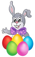 Image showing Happy bunny with Easter eggs