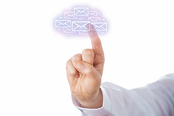 Image showing Touching A Swarm Of Email Icons Forming A Cloud