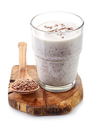 Image showing Glass of greek yogurt with crushed flax seeds