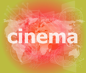 Image showing cinema word on digital screen with world map