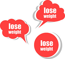 Image showing lose weight word on modern banner design template. set of stickers, labels, tags, clouds