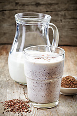 Image showing Glass of greek yogurt with crushed flax seeds