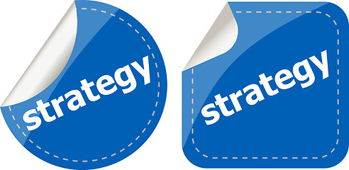 Image showing strategy word on stickers button set, label