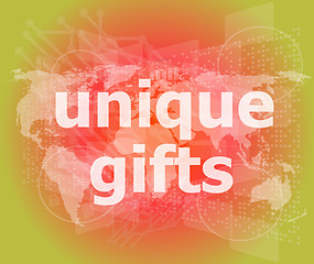 Image showing unique gifts text on digital touch screen - holiday concept