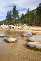 Image showing Crystal Clear Water Smooth Rocks Lake Tahoe Sand Harbor