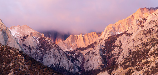 Image showing Mt Whitney Covered Cumulus Cloud Sierra Nevada Range California