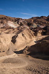 Image showing Woman Hiking Artist's Point Death Valley  Badlands California