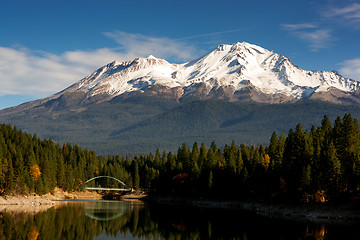 Image showing Mt Shasta Mountain Lake Modest Bridge California Recreation Land