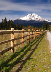 Image showing Ranch Fence Row Countryside Rural California Mt Shasta