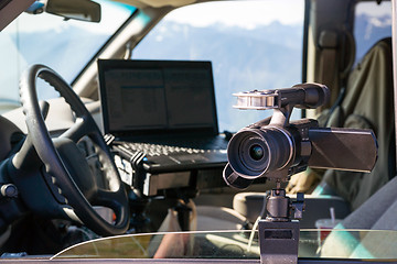 Image showing Photographers Gear Van Cockpit Professional Jounalist Video Came