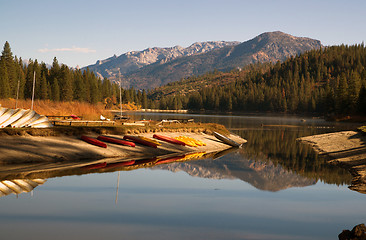 Image showing Boats Kayaks Ducks Wildlife Fisherman Hume Lake Kings Canyon