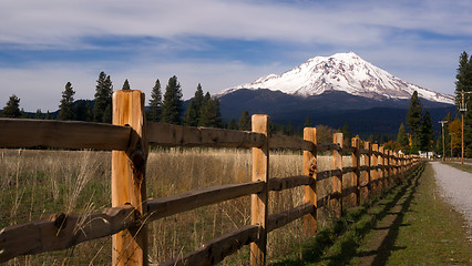 Image showing Ranch Fence Row Countryside Rural California Mt Shasta 