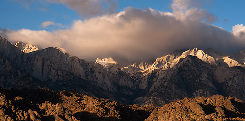 Image showing Mt Whitney Covered Cumulus Cloud Sierra Nevada Range California