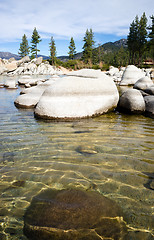 Image showing Crystal Clear Water Smooth Rocks Lake Tahoe Sand Harbor