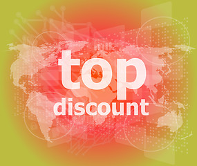 Image showing top discount word on digital touch screen